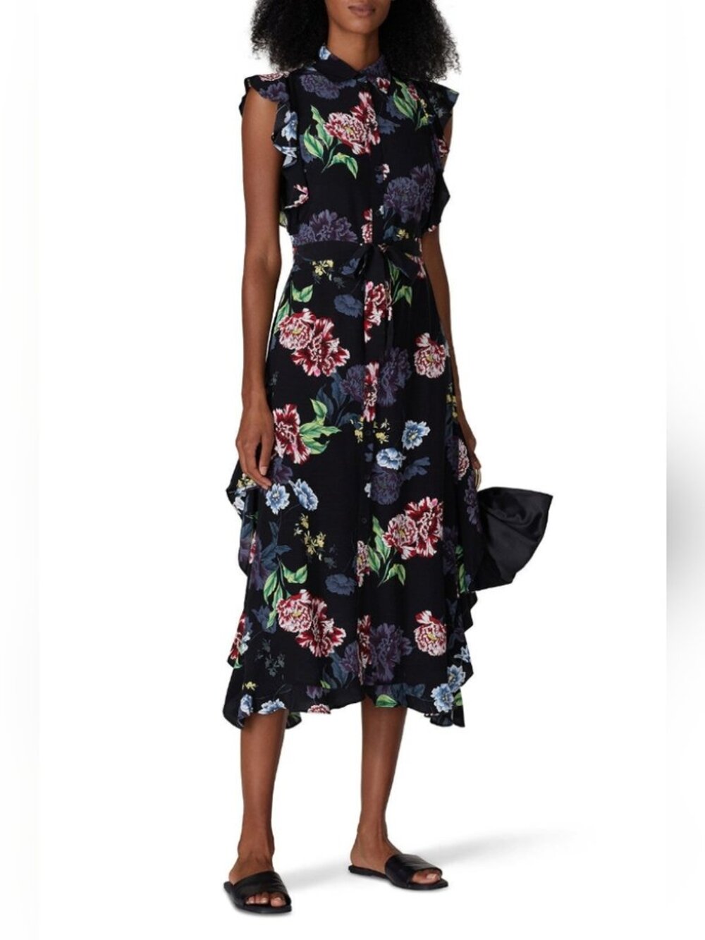 Marissa Webb Black Floral Ruffle Maxi Dress